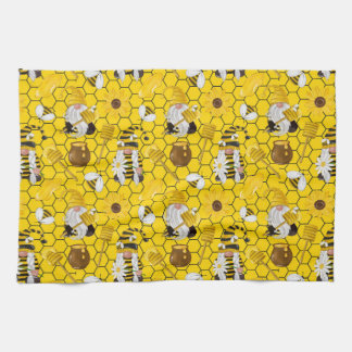 Bee Hive Gnomes Pattern Tea Towel