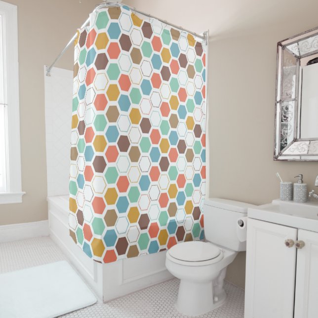 Bee Hive Module Pattern Shower Curtain (In Situ)
