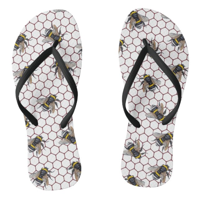 Bee hive white. Honey bumblebee insect. Beekeep Jandals (Footbed)