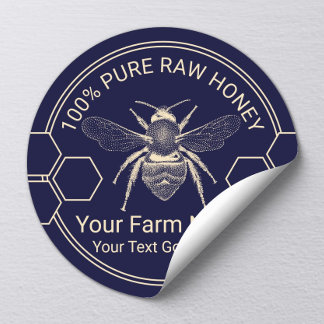 Bee Homemade Honey Jar Navy & Gold Beekeeper Farm Classic Round Sticker