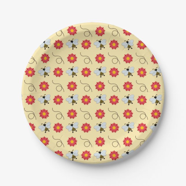 Bee Honey And Flower Paper Plate (Front)