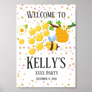 bee, honey bee, honey comb , Bumble bee welcome Poster