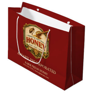 Bee honey dipper vintage sign market signage beige large gift bag