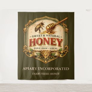 Bee honey dipper vintage sign market signage green tapestry