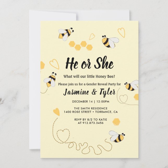 Bee Honey He or She Gender Reveal Invitation (Front)