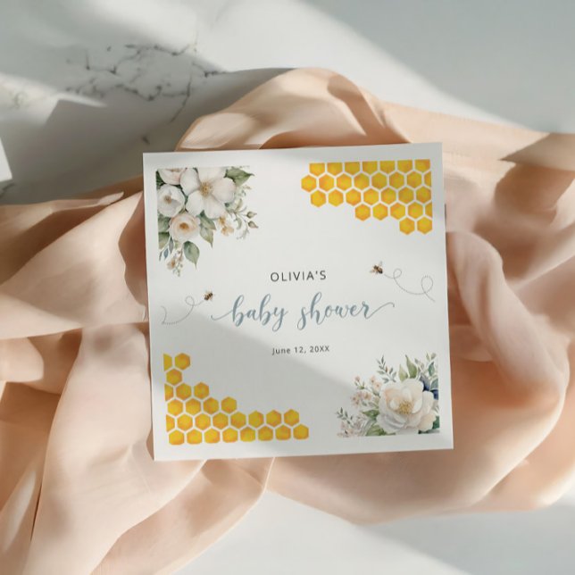 Bee Honey Rose Hip Flowers Baby Shower Napkin (Creator Uploaded)