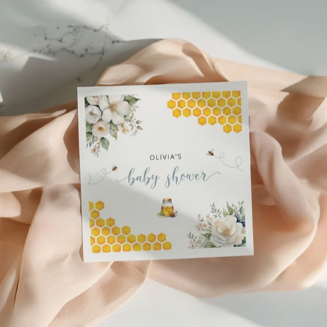 Bee Honey Rose Hip Flowers Baby Shower Napkin (Creator Uploaded)
