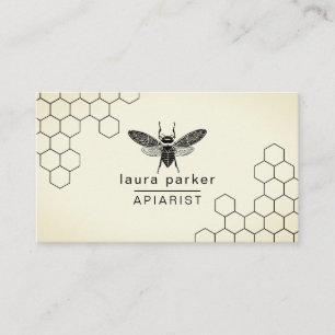 Bee Honey Seller Apiarist Black White Hexagon  Business Card