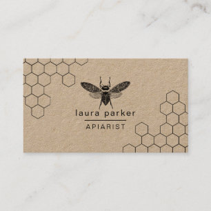 Bee Honey Seller Apiarist Black White Hexagon Business Card