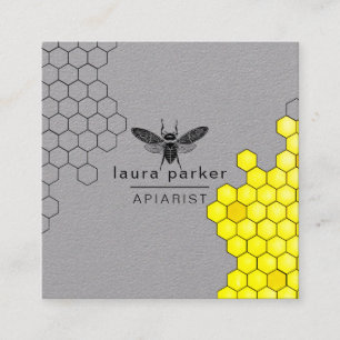 Bee Honey Seller Apiarist Black Yellow Hexagon Square Business Card