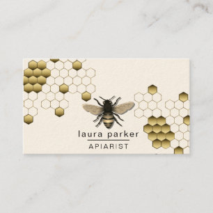 Bee Honey Seller Apiarist Gold Yellow Hexagon Business Card