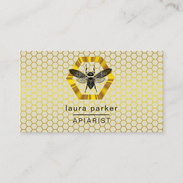 Bee Honey Seller Apiarist Yellow Gold Hexagon Business Card (Front)