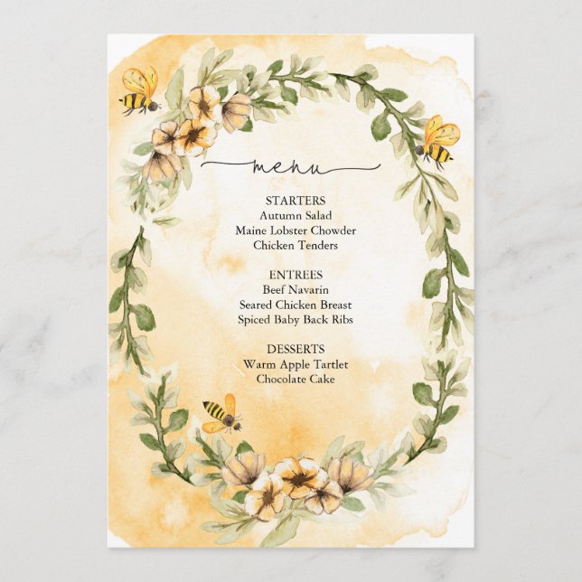  Bee Honeybee Floral  Menu (Front)