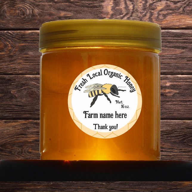 Bee Honeycomb Beekeeper Local Organic Honey Classic Round Sticker (Creator Uploaded)