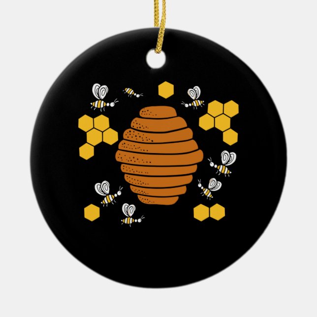 Bee Honeycomb Ceramic Tree Decoration (Front)