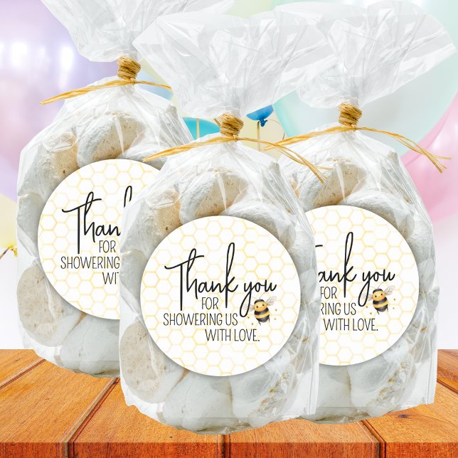 Bee Honeycomb Gold Baby Shower Thank You Favour Classic Round Sticker (Creator Uploaded)