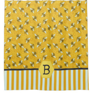 Bee Honeycomb Honeybee Beehive Bumblebee Monogram Shower Curtain