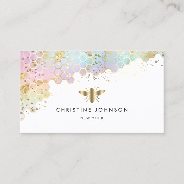 bee honeycomb pastel colours business card (Front)