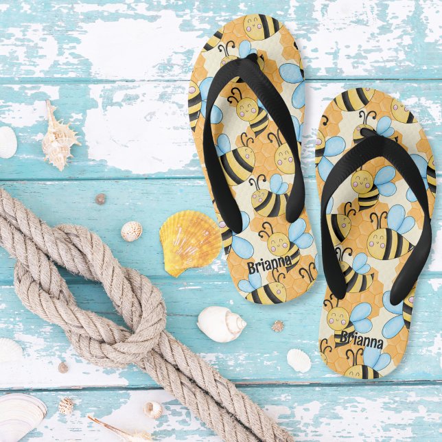 Bee & Honeycomb Pattern Custom Kid's Jandals (Creator Uploaded)