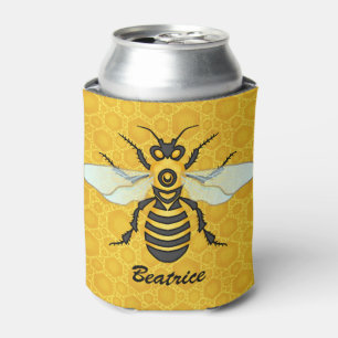 Bee Honeycomb Personalised Name Honeybee Hive Can Cooler