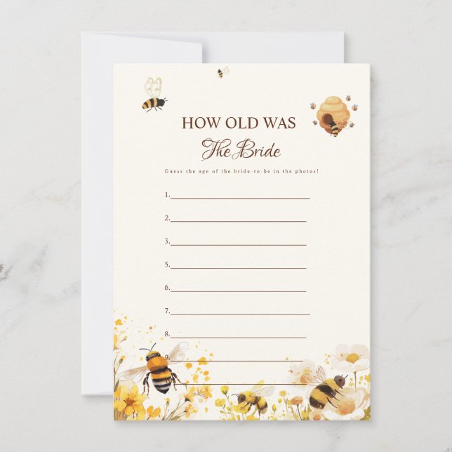 Bee How old was the  bride Shower Game Card (Front)