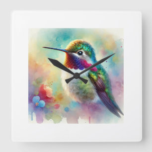 Bee Hummingbird 020924AREF120 - Watercolor Square Wall Clock