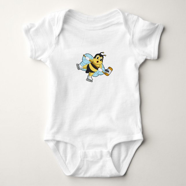 Bee Ice hockey Ice hockey stick Baby Bodysuit (Front)