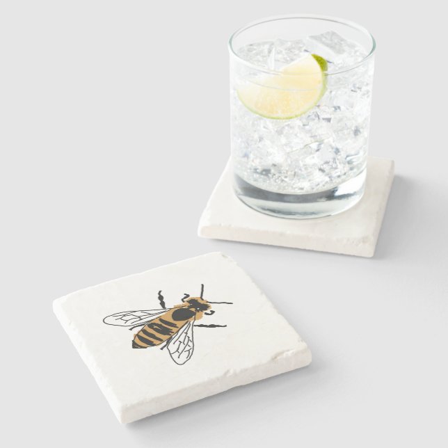 Bee Illustration Painting Stone Coaster (Side)