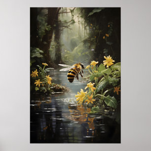 Bee In Flower River Print, Cottagecore Wall Art