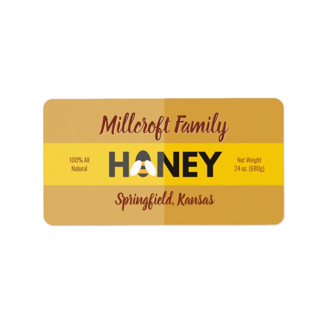 Bee in the Honey Dark Amber Honey Jar Label (Front)