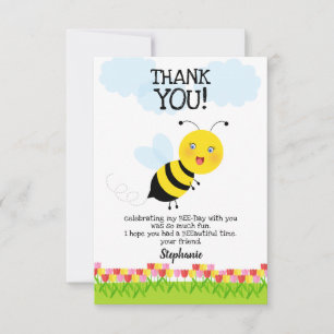 Bee in Tulip Garden Celebrate Thank You Invitation