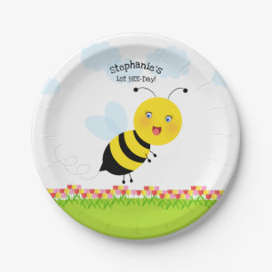 Bee in Tulip Garden Paper Plate