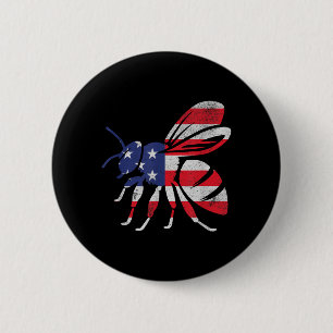 Bee Independence Day Patriotic USA Flag 4th of 6 Cm Round Badge