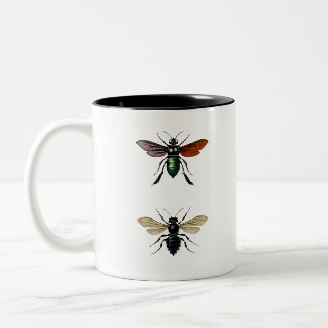 BEE INSECTS VINTAGE ILLUSTRATIOn Two-Tone Coffee Mug (Left)