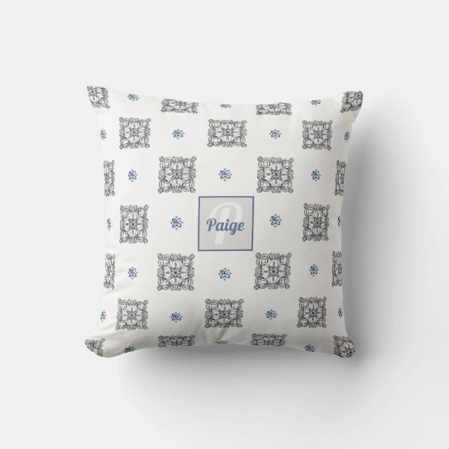 Bee Inspired Hand-Drawn Doodle with Monogram Cushion (Front)