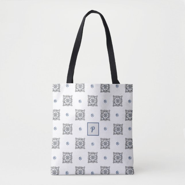 Bee Inspired Hand-Drawn Doodle with Monogram Tote Bag (Front)