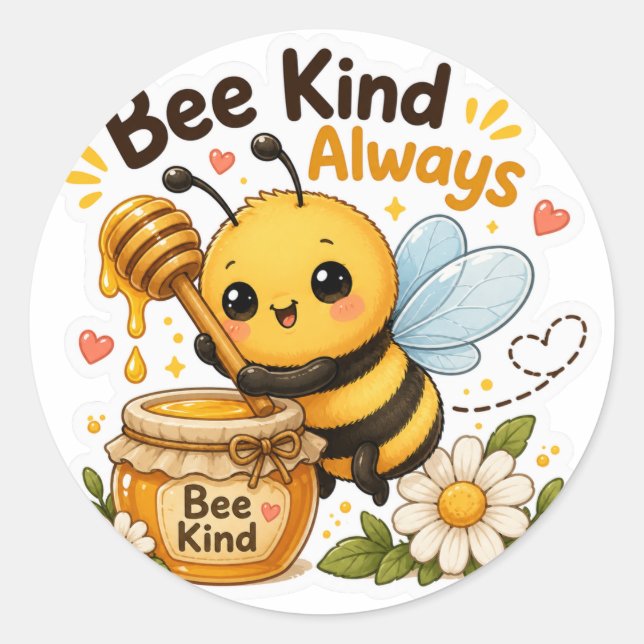 BEE KIND ALWAYS CLASSIC ROUND STICKER (Front)