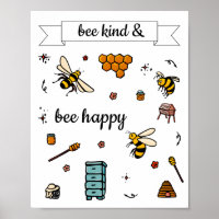 Bee kind and happy cute bees word art
