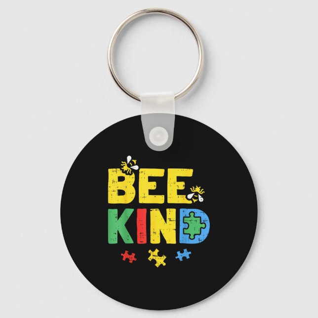 Bee Kind Autism Awareness Shirt Puzzle Autistic  Key Ring (Front)
