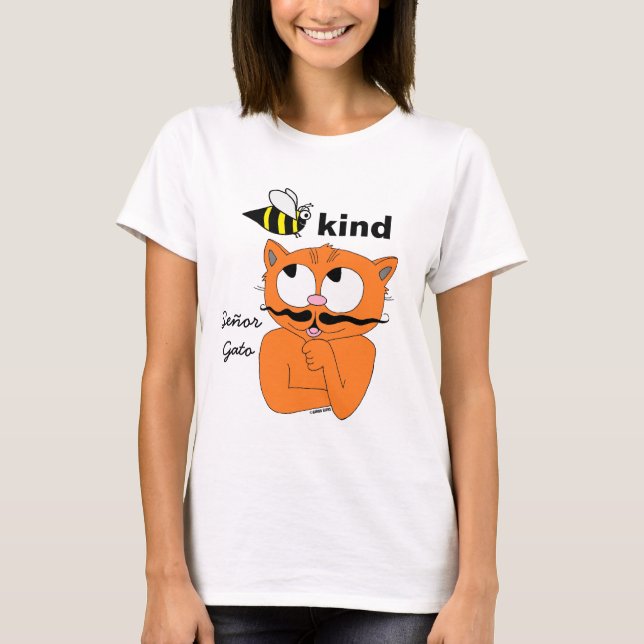 Bee Kind (be kind) Cartoon Moustache Cat t shirt (Front)