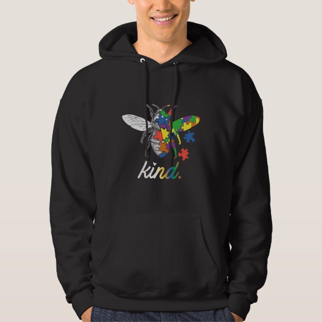 Bee Kind Beautiful Autism Awareness Print Puzzle Hoodie (Front)