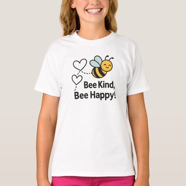 Bee Kind Bee Happy Cute Yellow Bee Design T-Shirt (Front)