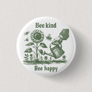 Bee Kind Bee Happy  Sunflower Gardening  3 Cm Round Badge
