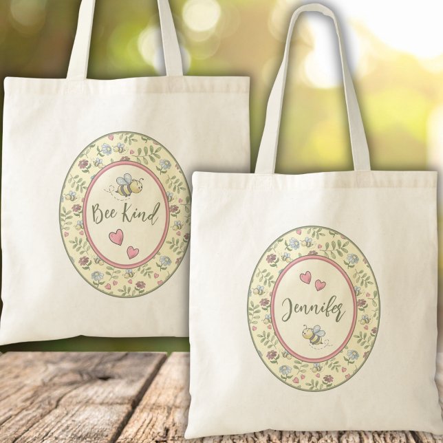 Bee Kind Bumblebee Personalised Tote Bag (. Bee Kind Inspirational Tote – Add Your Name  )