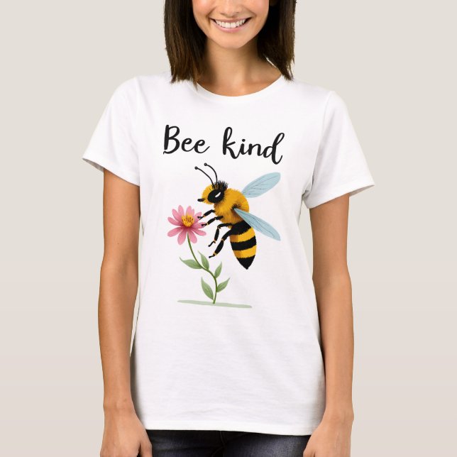 Bee Kind: Cute Bee with Tiny Flower T-Shirt (Front)