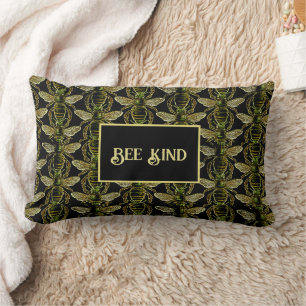 Bee Kind Elegant Gold and Black Bee Pattern Lumbar Cushion