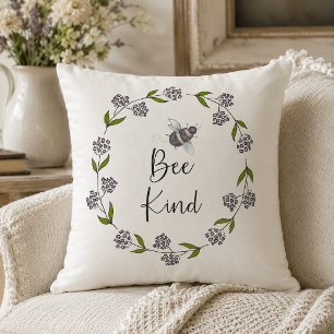 Bee Kind Floral Wreath Cushion