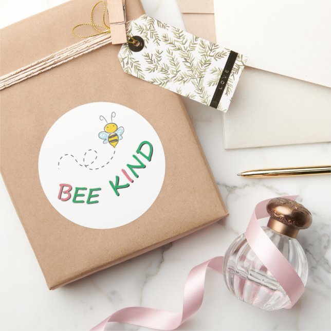 Bee Kind - Funny Motivational Quote Saying and Art Classic Round Sticker (Gifting)