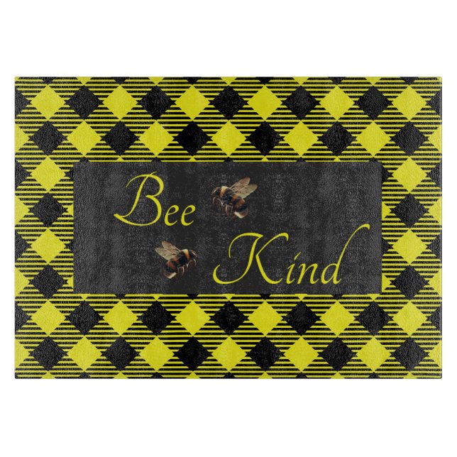 "Bee Kind"  Gingham Cutting Board (Front)