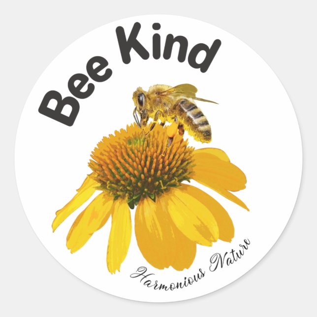 Bee Kind - Harmonious Nature Classic Round Sticker (Front)